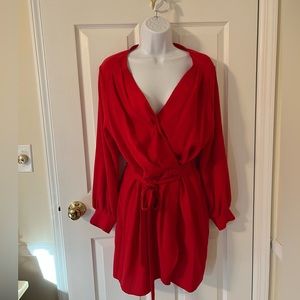 Red - Wrap Around Dress - with mid tie belt - Size 10